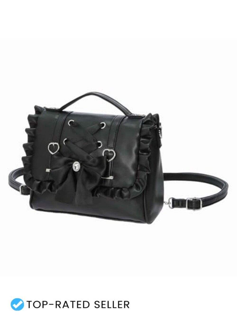 Gothic Lolita Faux Leather Crossbody Bag Convertible Backpack Bow Purse